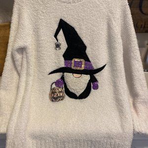Poof! Sweaters Halloween Gnome Witch White Sweater Small